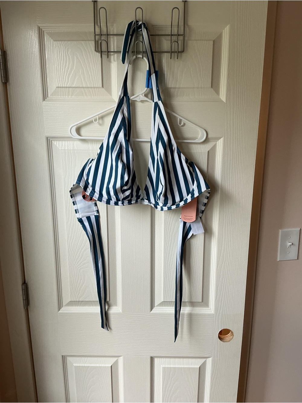 Shapermint Blue and White Striped Halter Bikini Top